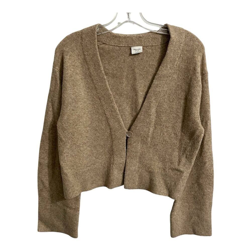 Abercrombie Fitch Cropped Cardigan Sweater Size Small Women Tan Brown One Button